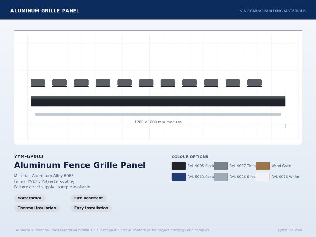 Aluminum Fence Grille Panel YYM-GP003 profile drawing
