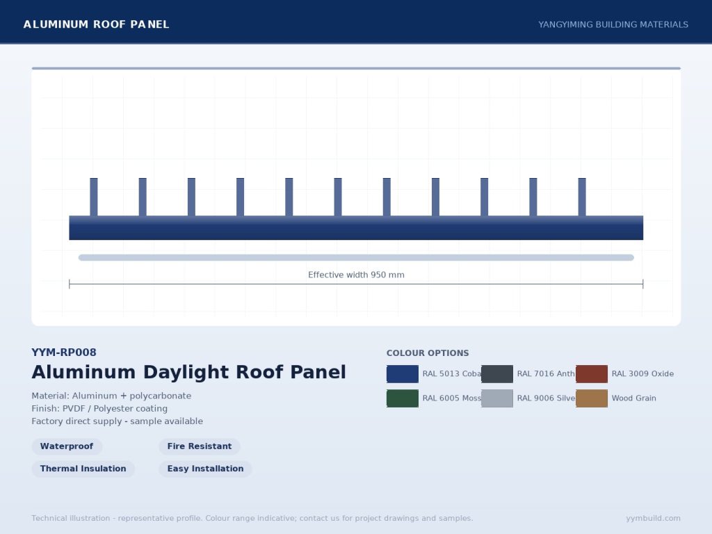 Aluminum Daylight Roof Panel YYM-RP008 profile drawing