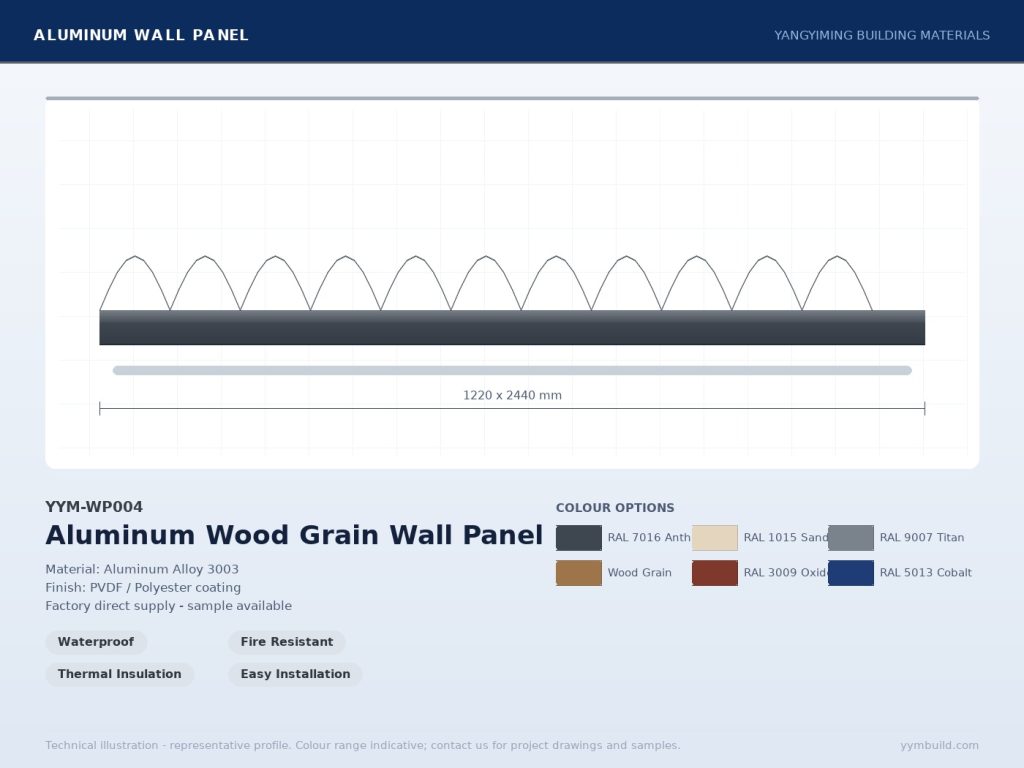 Aluminum Wood Grain Wall Panel YYM-WP004 profile drawing