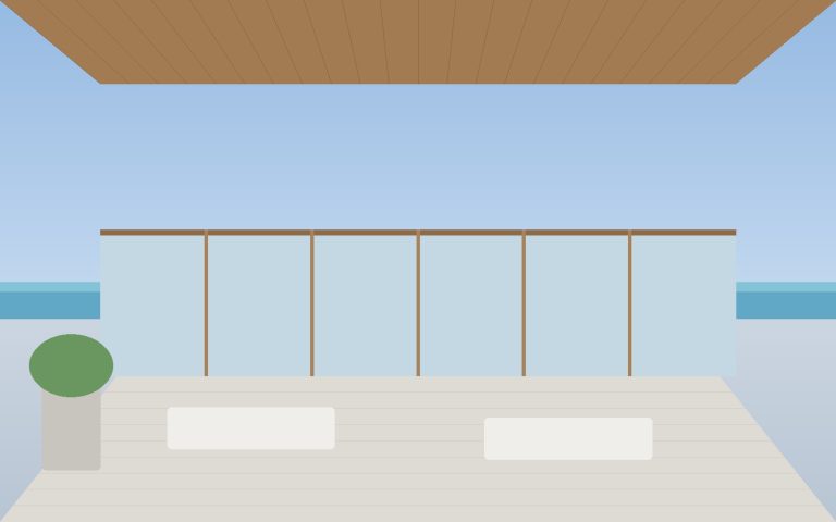 Aluminum ceiling and wall panels applied to a balcony
