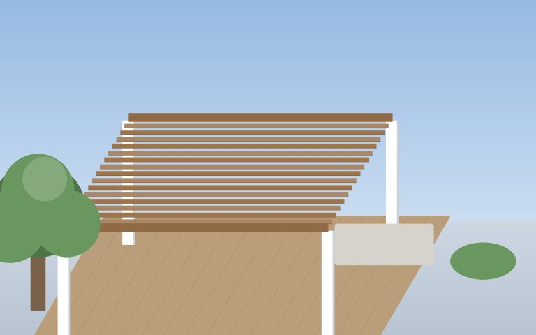 Aluminum ceiling panels applied to a pergola