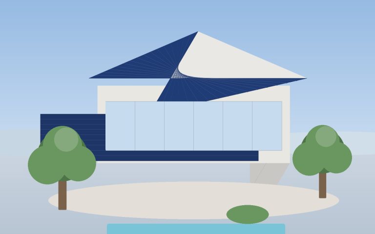 Aluminum roof and wall panels applied to a villa